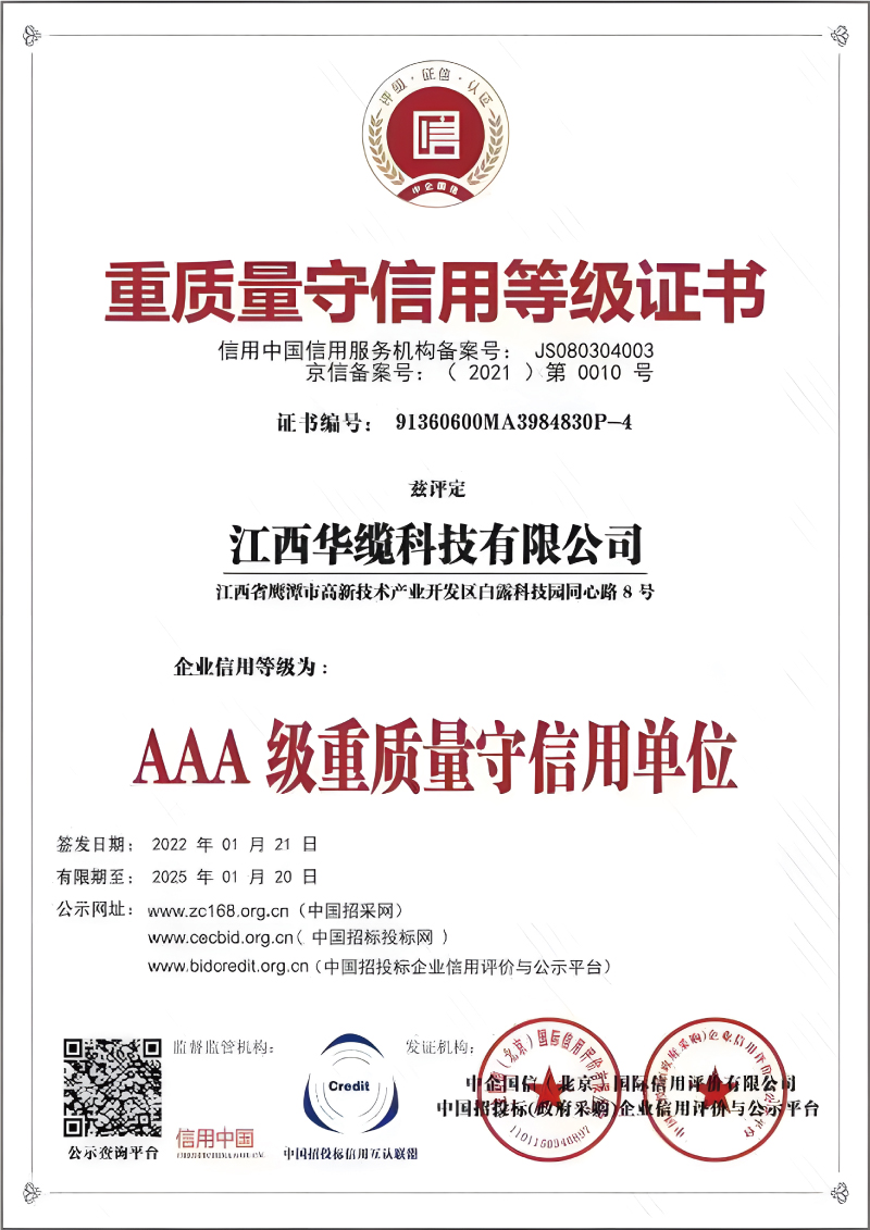 重質(zhì)量守信用等級(jí)證書